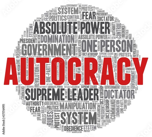 Autocracy word cloud isolated on a white background. 