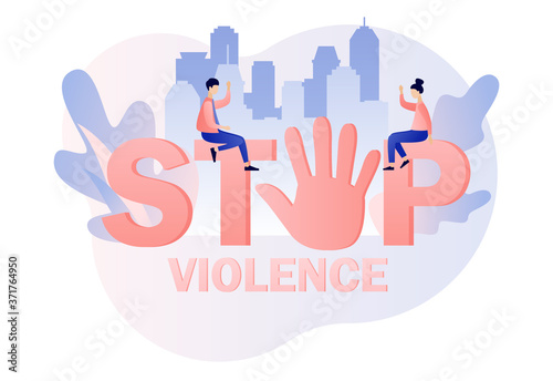 Stop violence big text. International day for the elimination of violence against women. Modern flat cartoon style. Vector illustration on white background