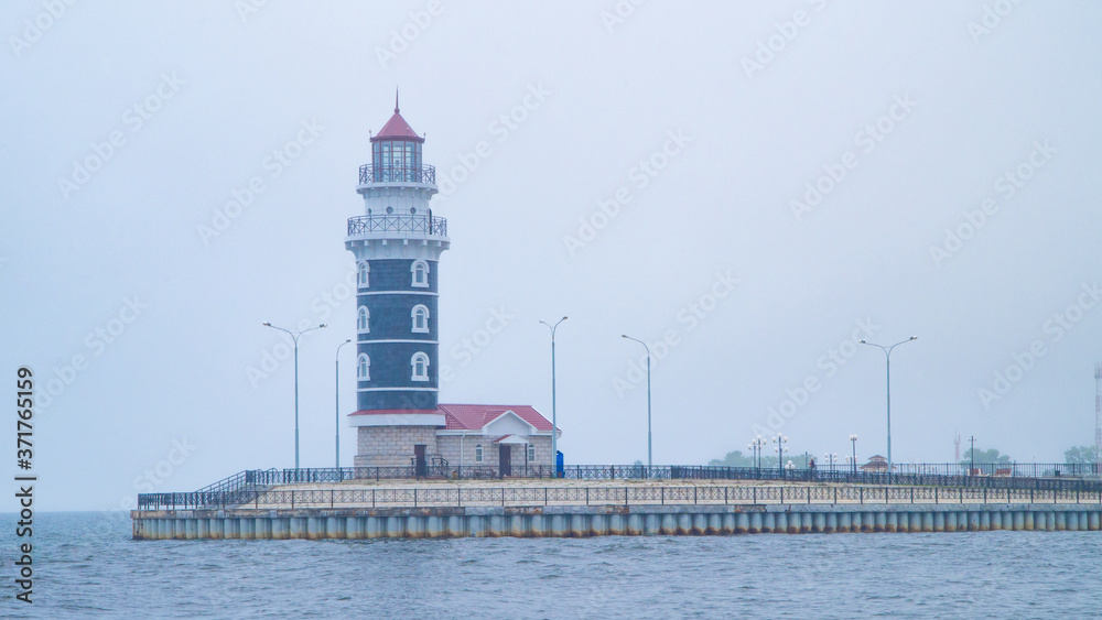 Lighthouse in the Baikal harbor. Located on the banks of the mouth of the Turka River