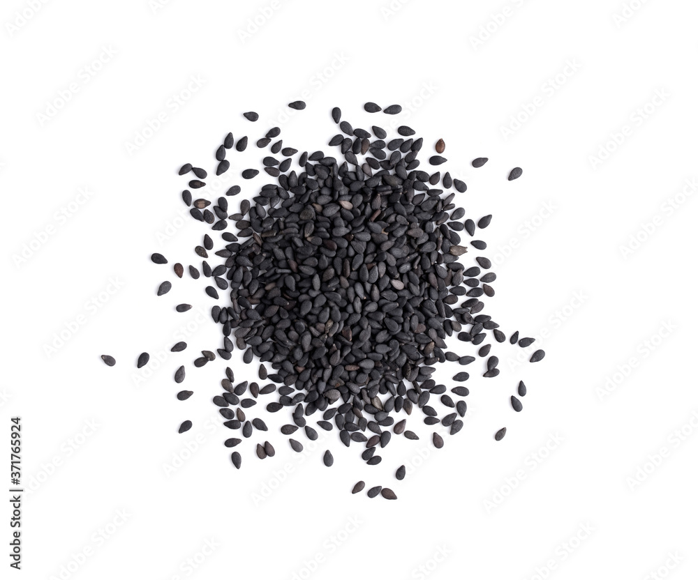 Black sesame seeds isolated on white background Black sesame seeds isolated on white background