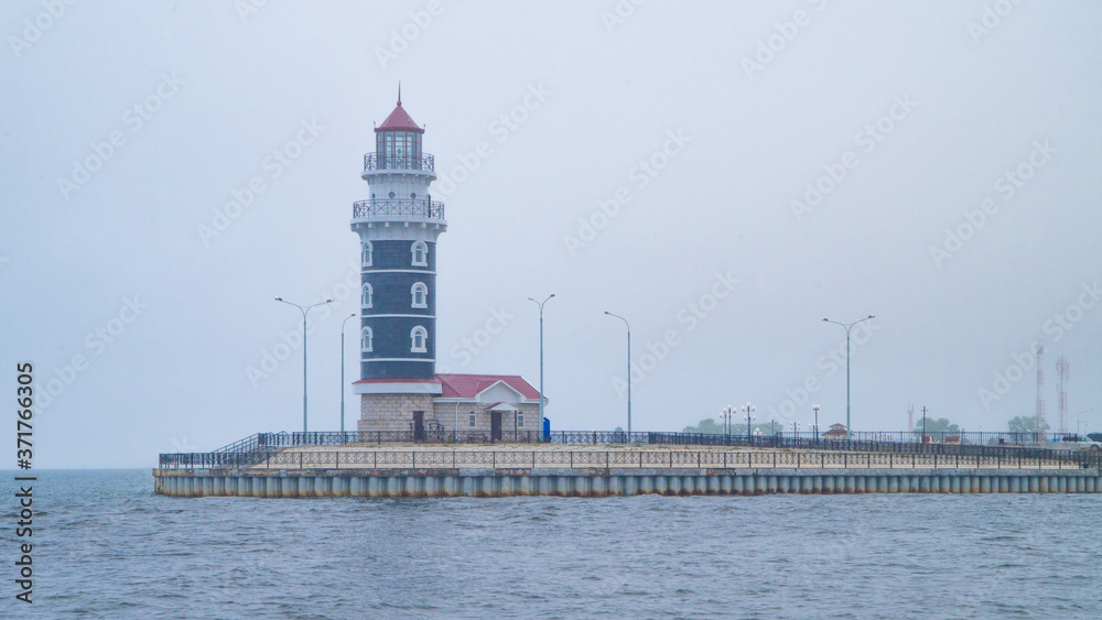 Lighthouse in the Baikal harbor. Located on the banks of the mouth of the Turka River
