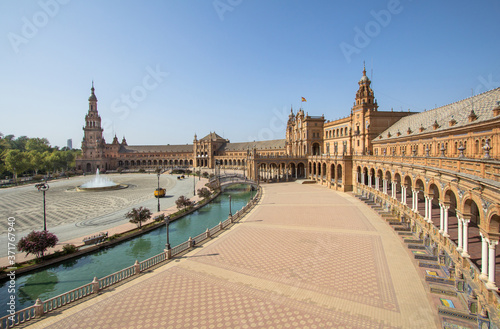 Panoramic view of the Plaza de España, Seville, Spain