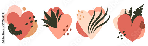 Abstract doodle heart frames. Hand drawn colorful hearts elements, valentines modern shapes, contemporary abstract floristic forms isolated vector illustration set