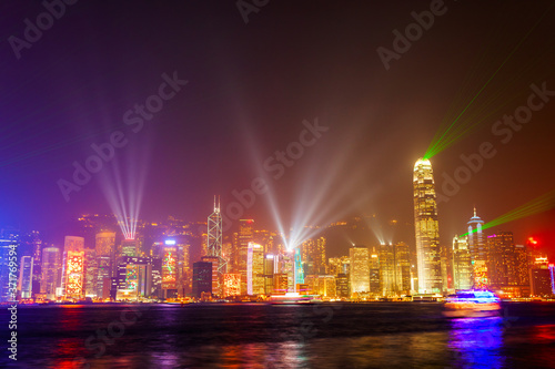 Hong Kong city light show skyline © saiko3p