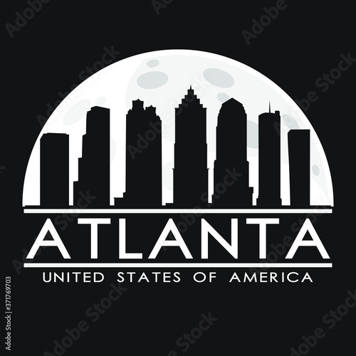 Atlanta Full Moon Night Skyline Silhouette Design City Vector Art.