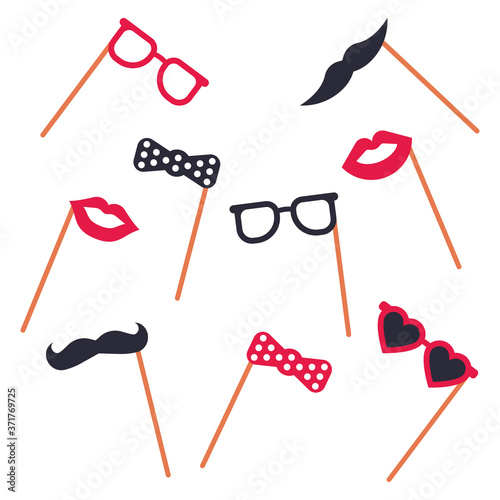 Vector illustration party or carnival. Stock photo booth props. Photo booth costume mask collection