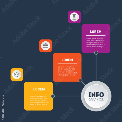 3 steps to success. Business presentation or infographic with 3 parts. Example of diagram, Info graphics or mind map of technological or education process with three options.