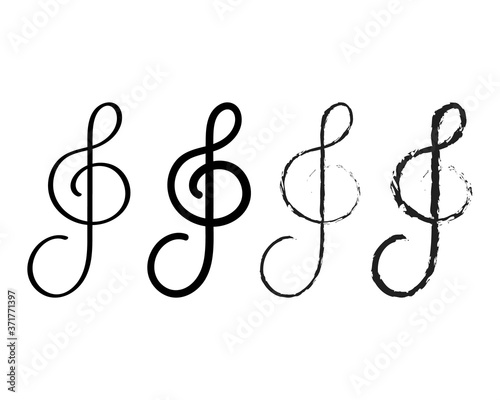 Treble clef abstract isolated vector symbol, sign, icon or logo template. Analogue Tik Tok icon. Social media vector. Music logo design. Glitch art effect.