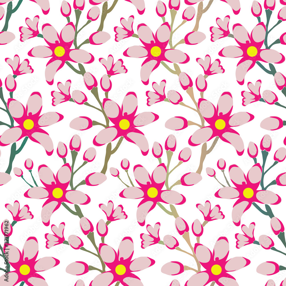 Lemon Blossom Flowers Vector Seamless Pattern