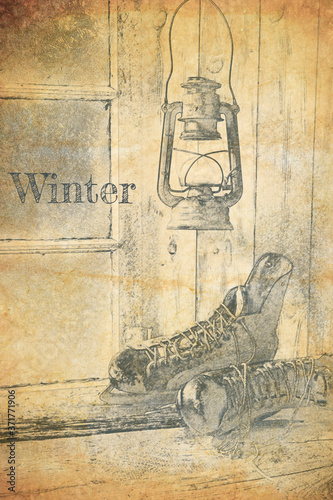 Warm cottage in a winter ev...