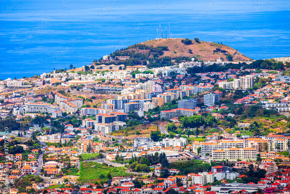 Funchal city aerial panoramic view, Madeira