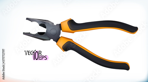 Pliers professional realistic tool with plastic handles isolated on white background. Hand tools for repair and construction. Vector illustration.