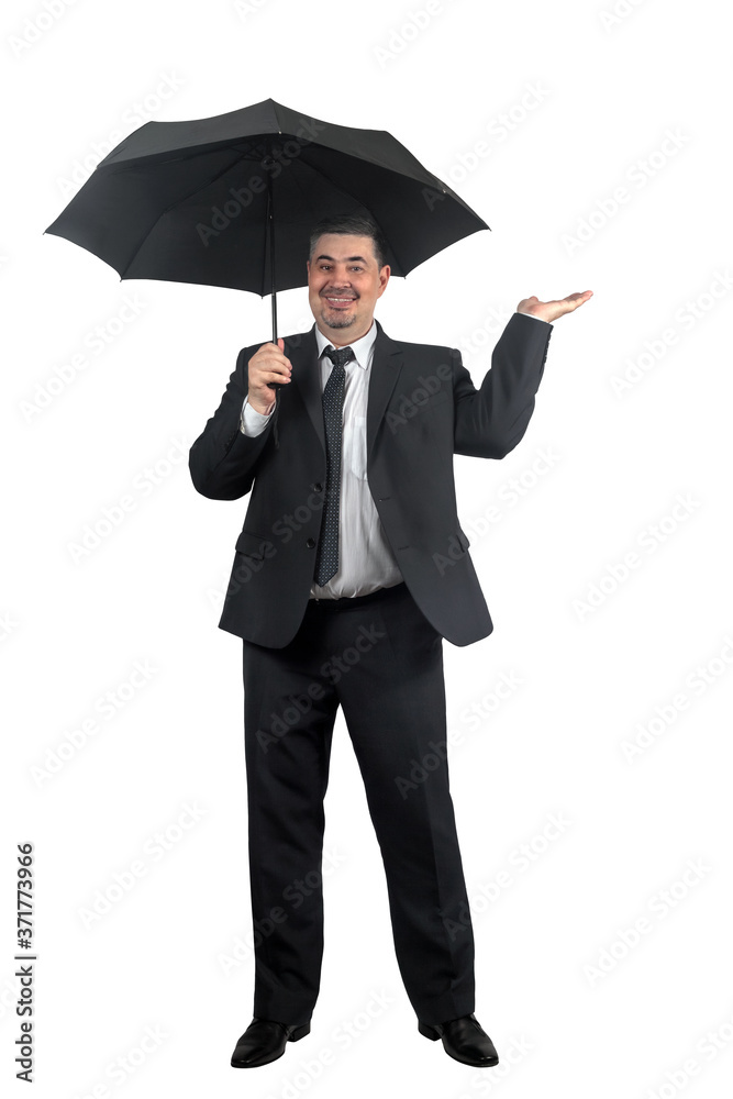 Male businessman in a suit under an umbrella Male businessman in a suit under an umbrella