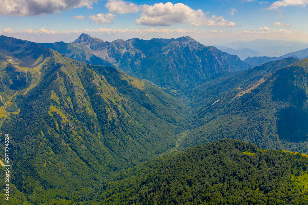 Naklejka premium Green Mountains. Albania is one of the most mountainous countries in the world. Aerial view.