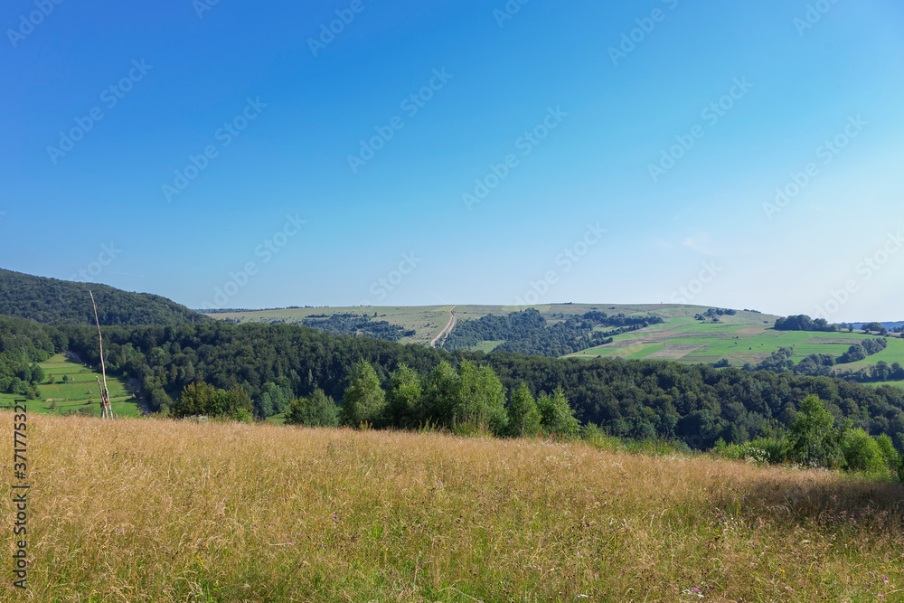 Carpathians mountain landscape in nice day. Mountains and forest on a sunny summer day. Ukrainian Carpathians The main watershed, Mount Pikuy