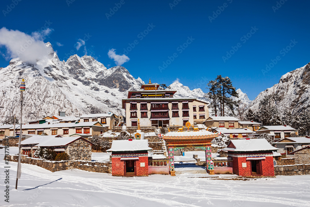 Tengboche Monastery in Everest region, Nepal - obrazy, fototapety, plakaty 