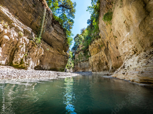 The most beautiful and spectacular canyon. Amazing gorge with tall walls  and the wide river. Albania.