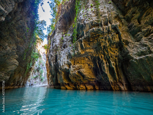 Fototapeta Naklejka Na Ścianę i Meble -  The most beautiful and spectacular canyon. Amazing gorge with tall walls  and the wide river. Albania.