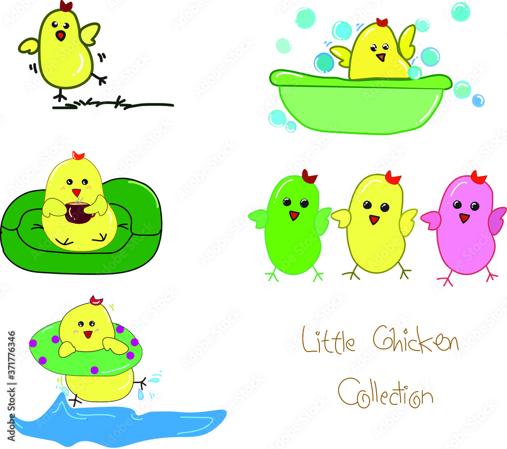 Obraz premium set of cute cartoon little chicken
