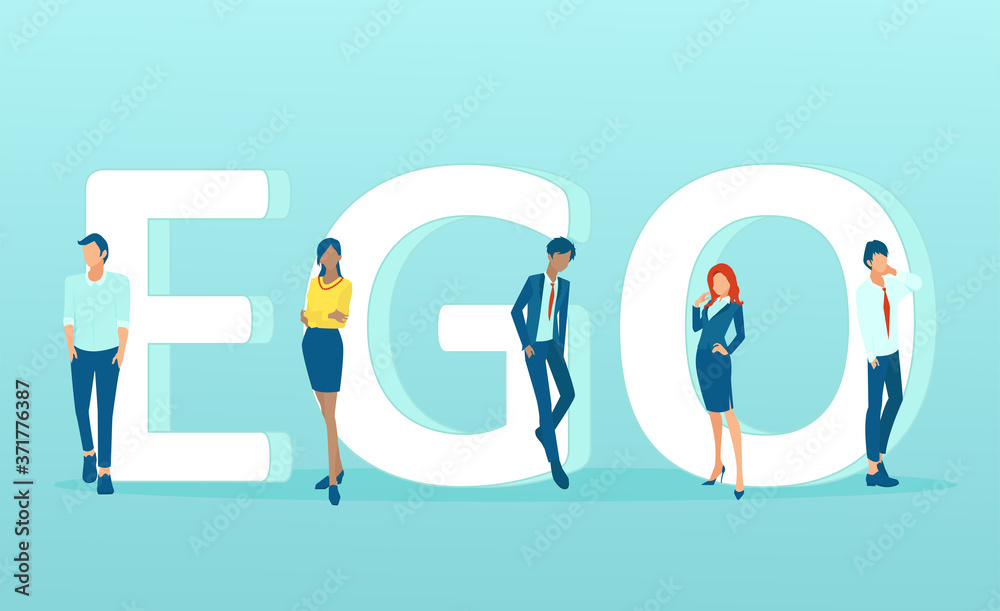 Vector of men and women standing by the word ego Vector of men and women standing by the word ego