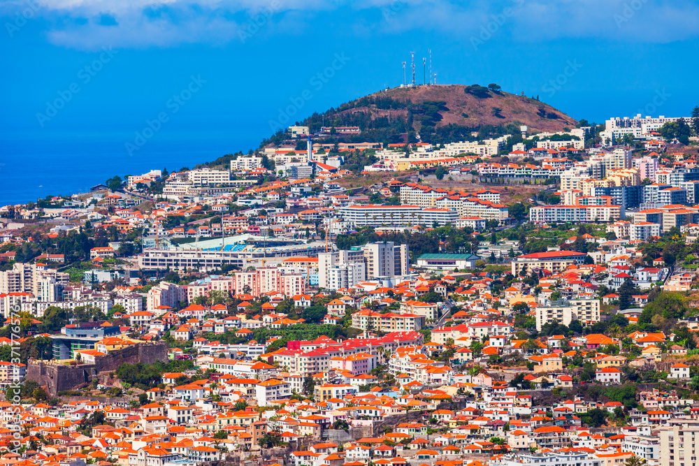 Funchal city aerial panoramic view, Madeira