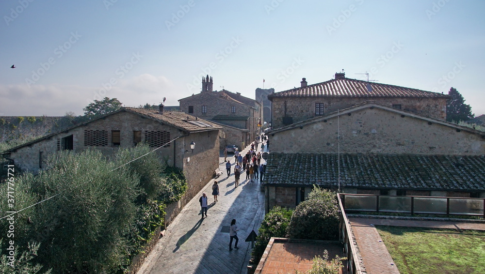 View on the street in Monteriggioni castle. Tuscany