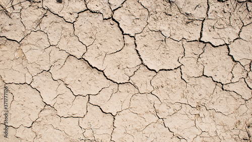 Cracked clay ground at the dry season, background, horizontal orientation