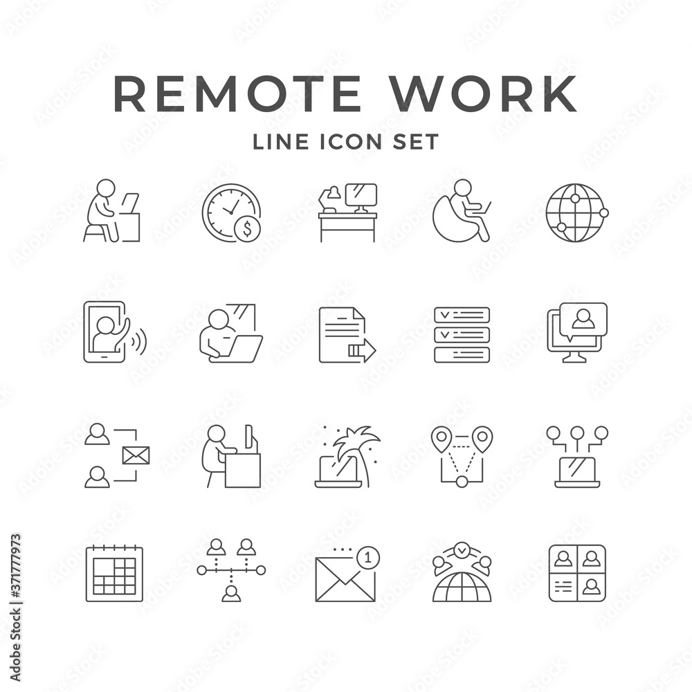 Set line icons of remote work Set line icons of remote work