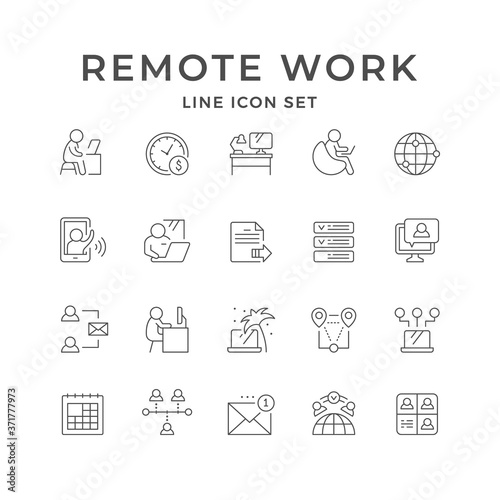 Set line icons of remote work