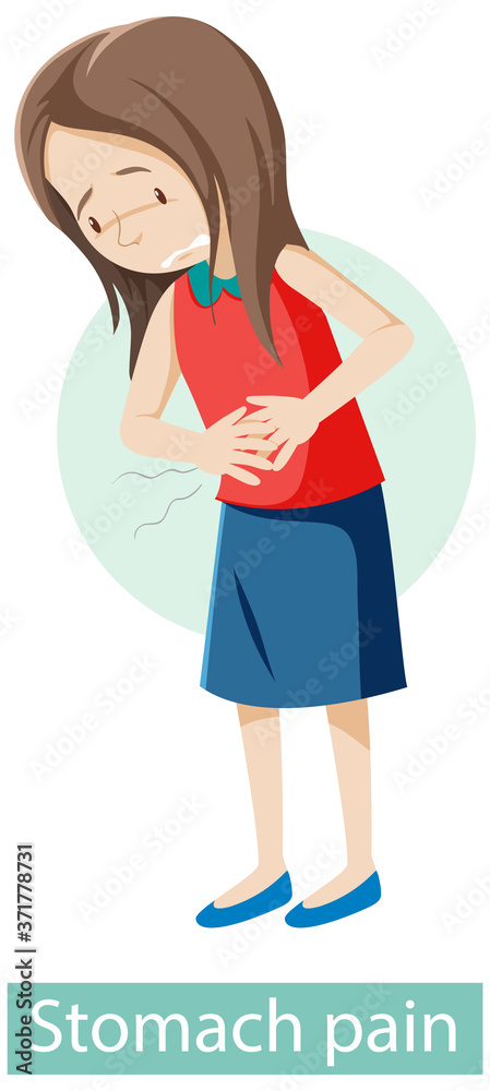 Cartoon character with stomach pain symptoms Cartoon character with stomach pain symptoms