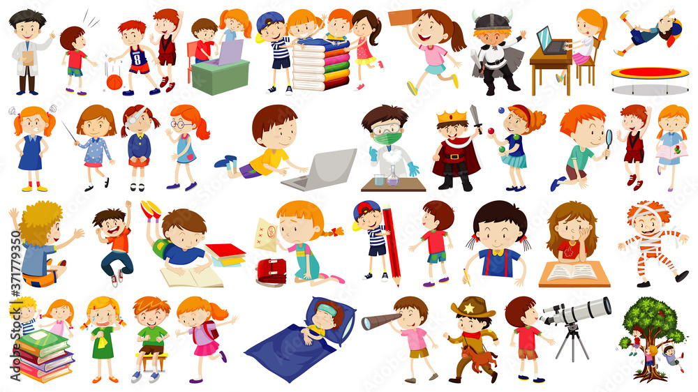 Set of cute kids cartoon character Set of cute kids cartoon character