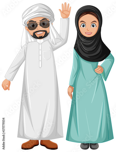 Adult arab couple wearing arab costume character