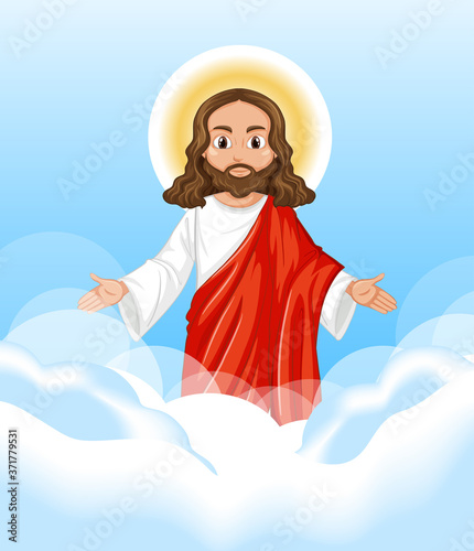 Jesus preaching in standing position character on sky background