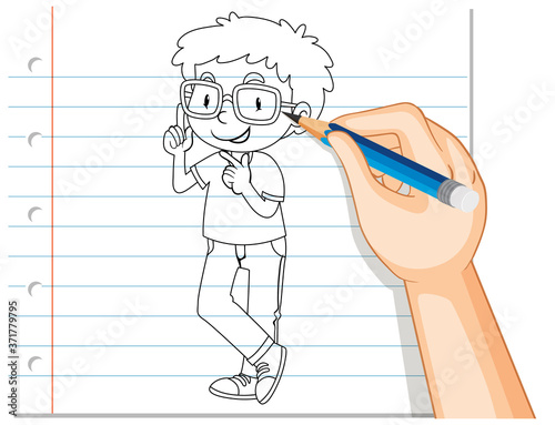 Hand writing of nerdy boy outline