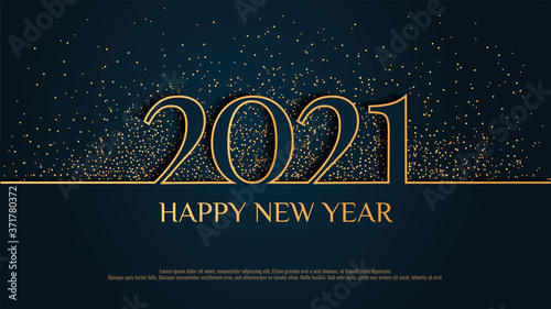 "Happy New Year 2021" card design with glitter on the dark background. Vector illustration for poster, banner, cover, card, invitation, flyer, postcard.
