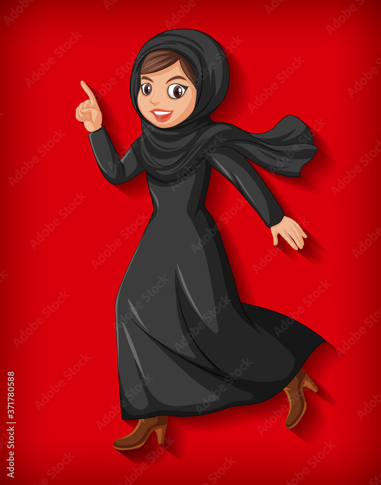 Naklejka premium Beautiful arabic lady cartoon character