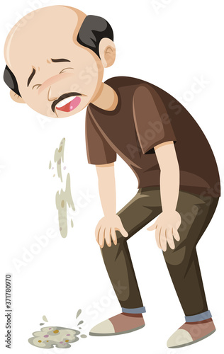 Old man vomit on white background