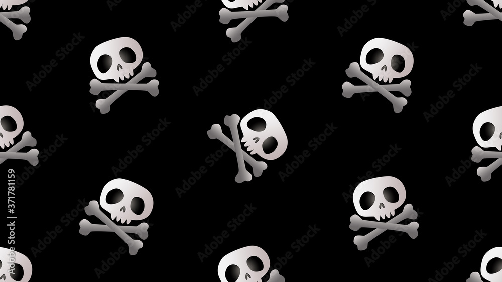 Skeleton and skull seamless cartoon on black background , illustration concept Skeleton and skull seamless cartoon on black background , illustration concept