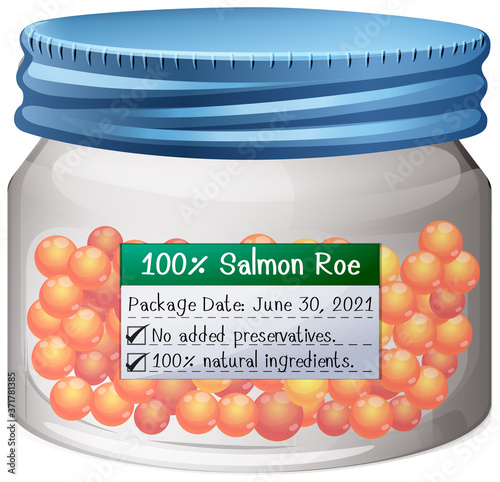 Salmon roe preserve in glass jar
