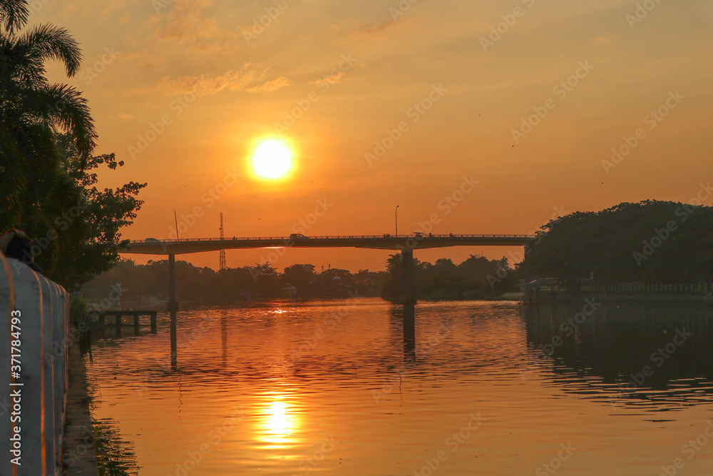 landscape beuatifull sunset over the river 