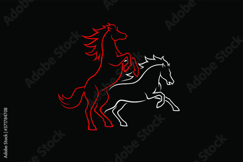 Mustang Horses rearing up Line Art vector