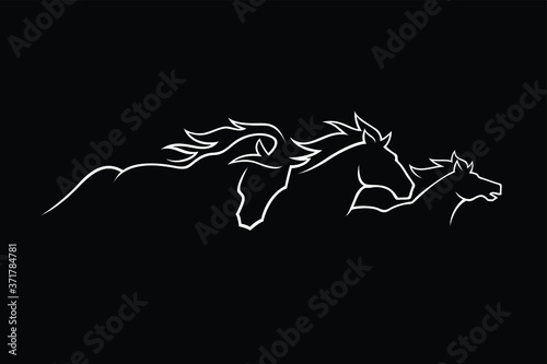 Mustang Horses running Line Art