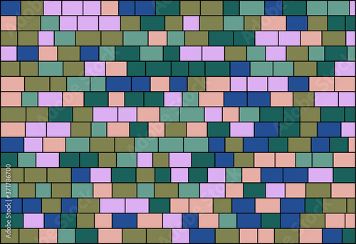 Nested, random sized multicolor rectangles with different sized borders, brick wall-like vector background for web, banner, presentations,wrapping paper etc.