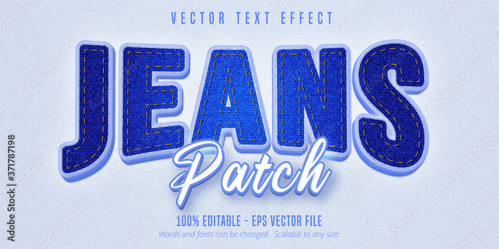 Jeans patch text, realistic denim style editable text effect - obrazy, fototapety, plakaty 