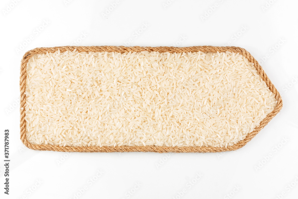 Pointer made of rope, filled with a grain of rice. Isolated