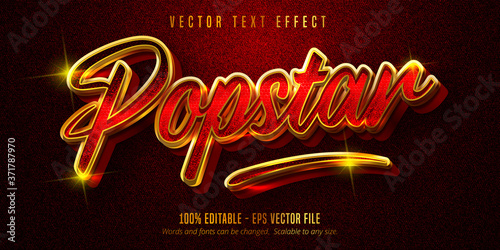 Popstar text, shiny golden style editable text effect photo