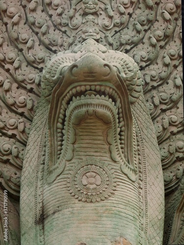 Angkor Wat Temple, Head of Snake, Siem Reap Province, Angkor's Temple Complex Site listed as World Heritage by Unesco in 1192, built at the XIIth Century, Cambodia