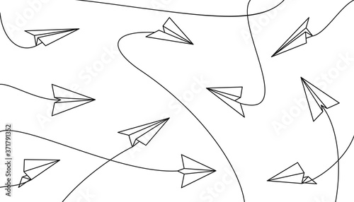 Airplane travel track. Line path icon set. Paper planes flight route line path and destination point. Aircraft tracking, planes. Flight start point, tourism way – stock vector