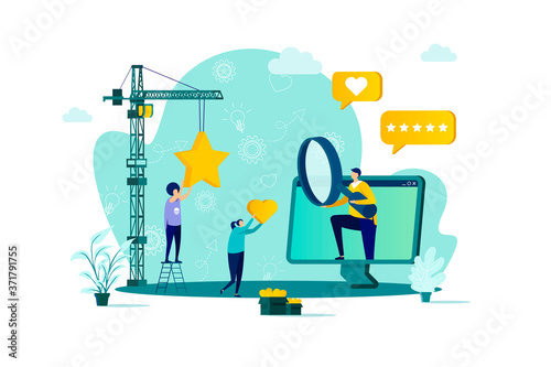 Trend watcher concept in flat style. Marketer study popular trends scene. Professional trend watching, marketing research and analyse. Vector illustration with people characters in work situation.