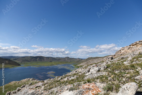 view of Ust-Anga Bay from the mountain. Lake Baikal